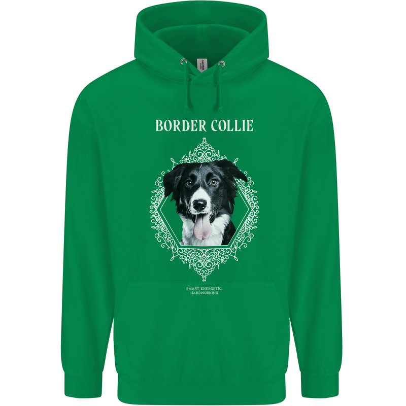 A Decorative Border Collie Mens 80% Cotton Hoodie Irish Green