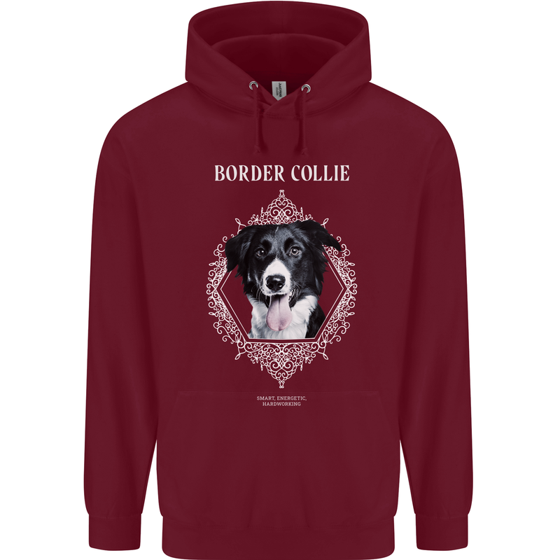 A Decorative Border Collie Mens 80% Cotton Hoodie Maroon