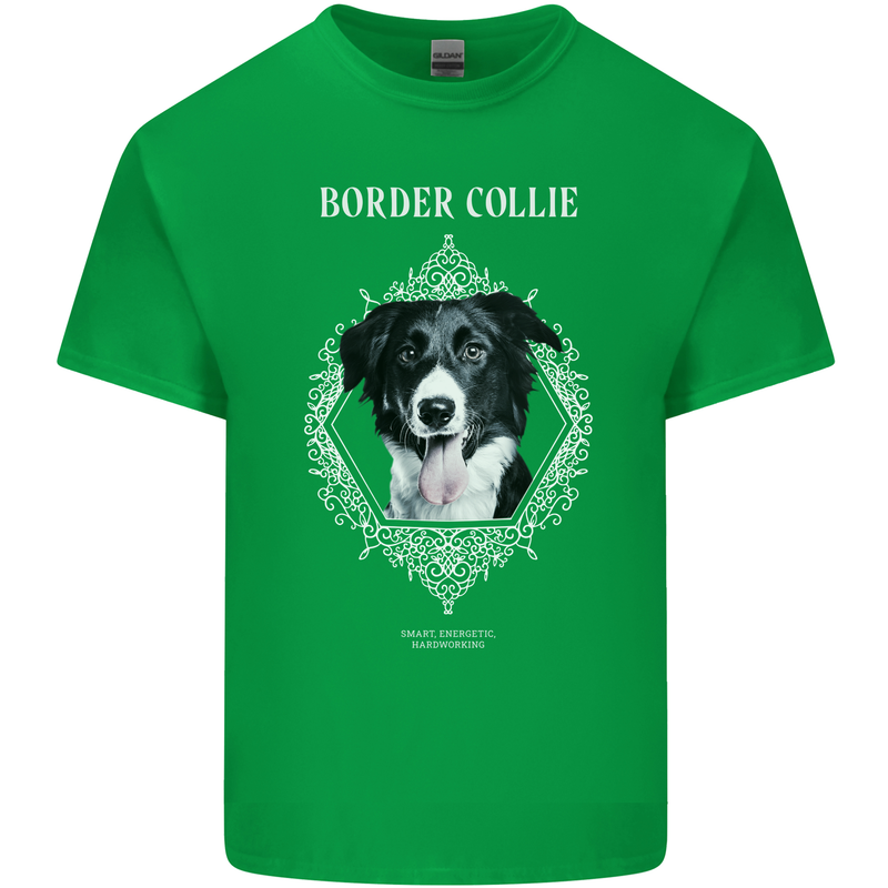 A Decorative Border Collie Mens Cotton T-Shirt Tee Top Irish Green