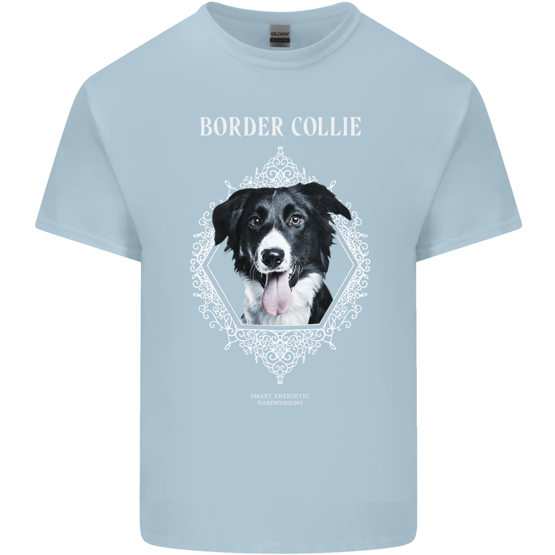 A Decorative Border Collie Mens Cotton T-Shirt Tee Top Light Blue