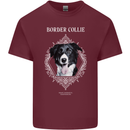 A Decorative Border Collie Mens Cotton T-Shirt Tee Top Maroon
