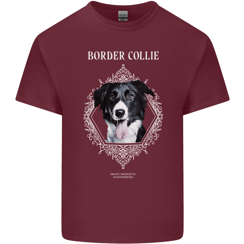 A Decorative Border Collie Mens Cotton T-Shirt Tee Top Maroon
