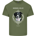 A Decorative Border Collie Mens Cotton T-Shirt Tee Top Military Green