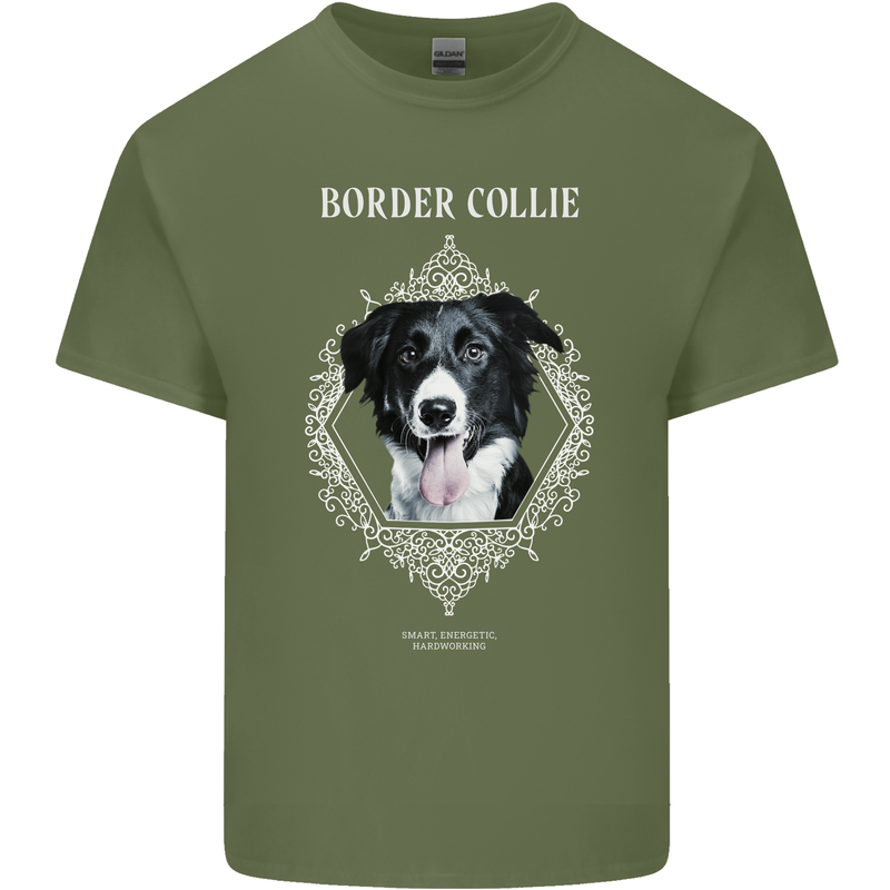 A Decorative Border Collie Mens Cotton T-Shirt Tee Top Military Green