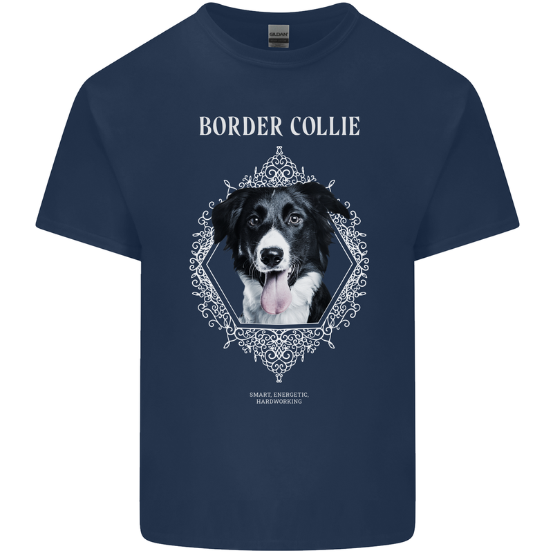 A Decorative Border Collie Mens Cotton T-Shirt Tee Top Navy Blue