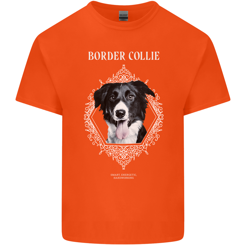 A Decorative Border Collie Mens Cotton T-Shirt Tee Top Orange