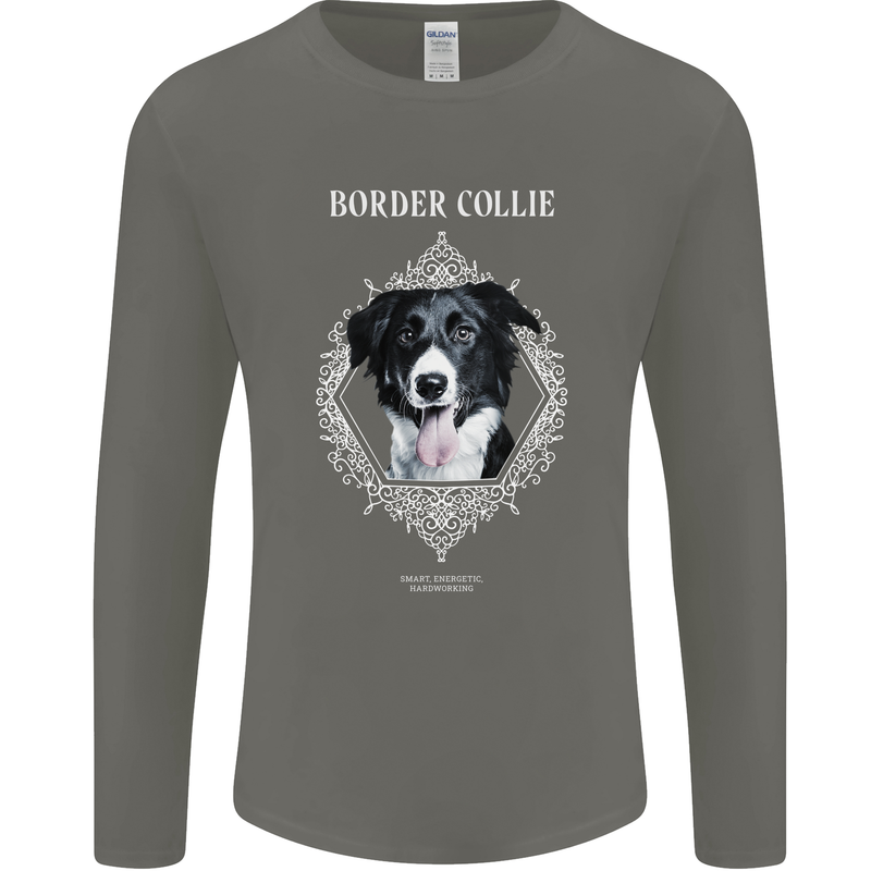 A Decorative Border Collie Mens Long Sleeve T-Shirt Charcoal