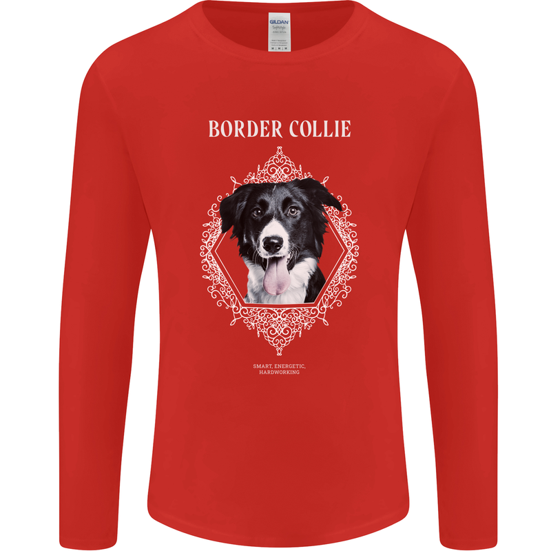 A Decorative Border Collie Mens Long Sleeve T-Shirt Red