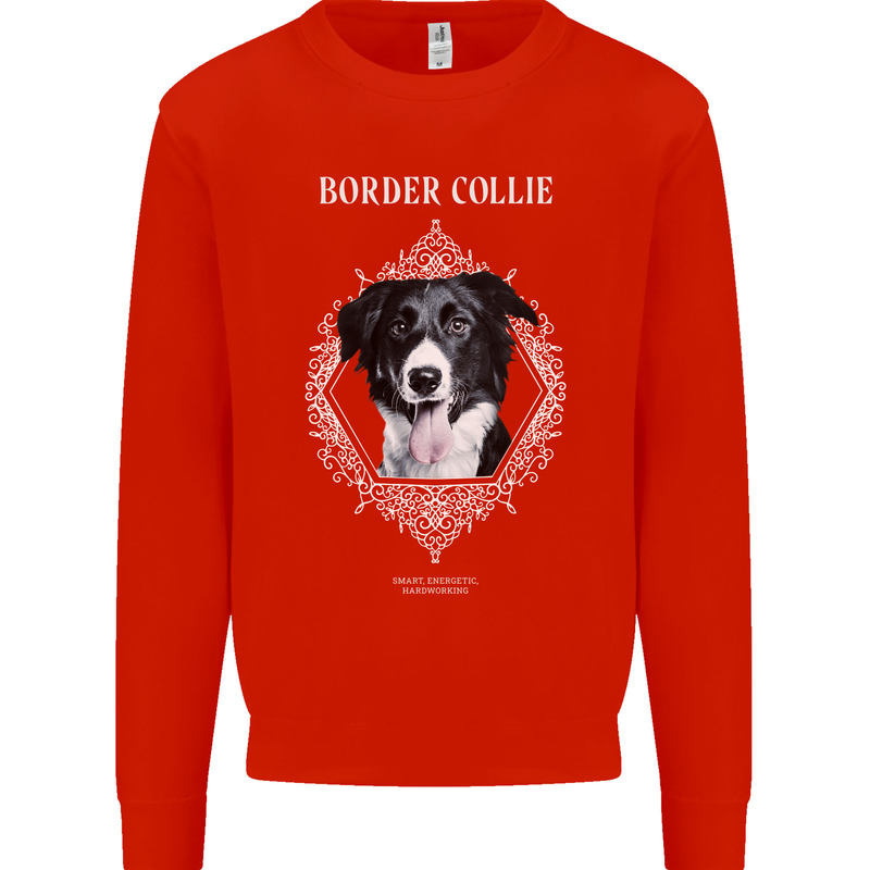 A Decorative Border Collie Mens Sweatshirt Jumper Bright Red