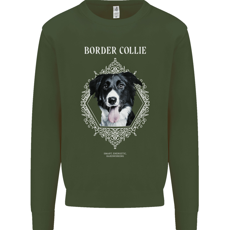 A Decorative Border Collie Mens Sweatshirt Jumper Forest Green