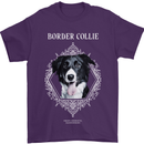 A Decorative Border Collie Mens T-Shirt 100% Cotton Purple