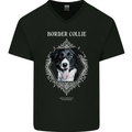 A Decorative Border Collie Mens V-Neck Cotton T-Shirt Black