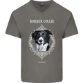 A Decorative Border Collie Mens V-Neck Cotton T-Shirt Charcoal