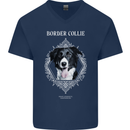 A Decorative Border Collie Mens V-Neck Cotton T-Shirt Navy Blue