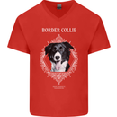 A Decorative Border Collie Mens V-Neck Cotton T-Shirt Red