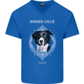 A Decorative Border Collie Mens V-Neck Cotton T-Shirt Royal Blue