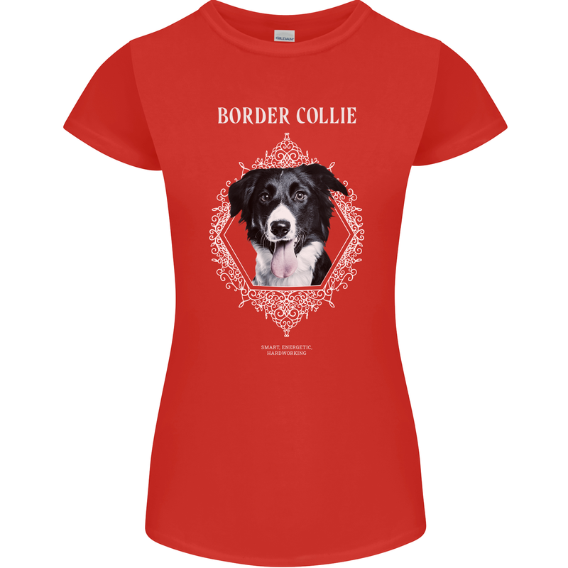A Decorative Border Collie Womens Petite Cut T-Shirt Red