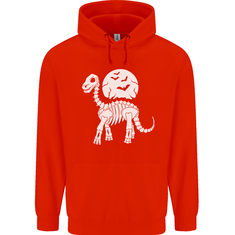 A Dinosaur Skeleton With a Full Moon Halloween Childrens Kids Hoodie Bright Red