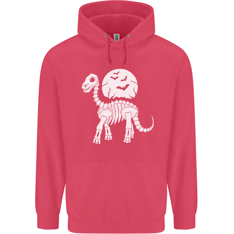 A Dinosaur Skeleton With a Full Moon Halloween Childrens Kids Hoodie Heliconia