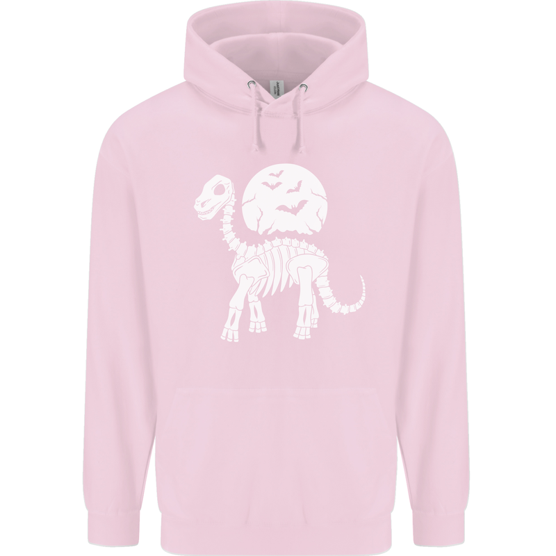 A Dinosaur Skeleton With a Full Moon Halloween Childrens Kids Hoodie Light Pink