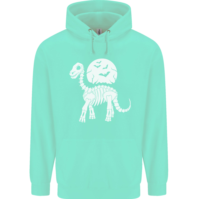 A Dinosaur Skeleton With a Full Moon Halloween Childrens Kids Hoodie Peppermint