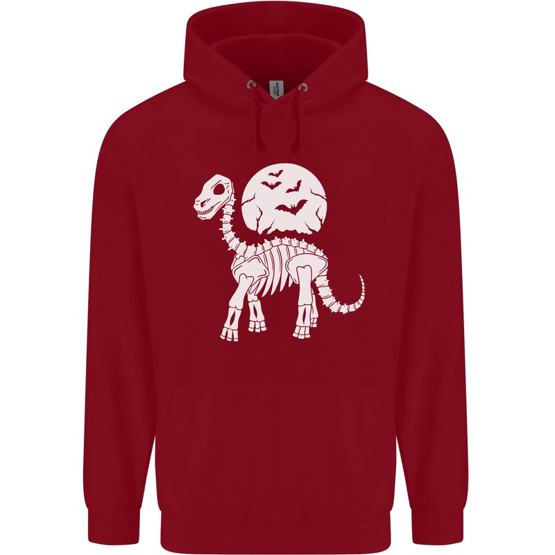 A Dinosaur Skeleton With a Full Moon Halloween Childrens Kids Hoodie Red