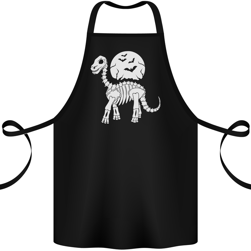 A Dinosaur Skeleton With a Full Moon Halloween Cotton Apron 100% Organic Black