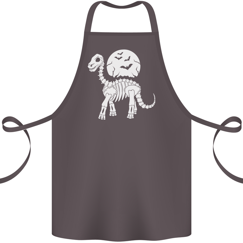 A Dinosaur Skeleton With a Full Moon Halloween Cotton Apron 100% Organic Dark Grey