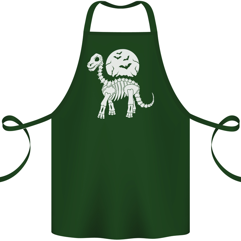 A Dinosaur Skeleton With a Full Moon Halloween Cotton Apron 100% Organic Forest Green