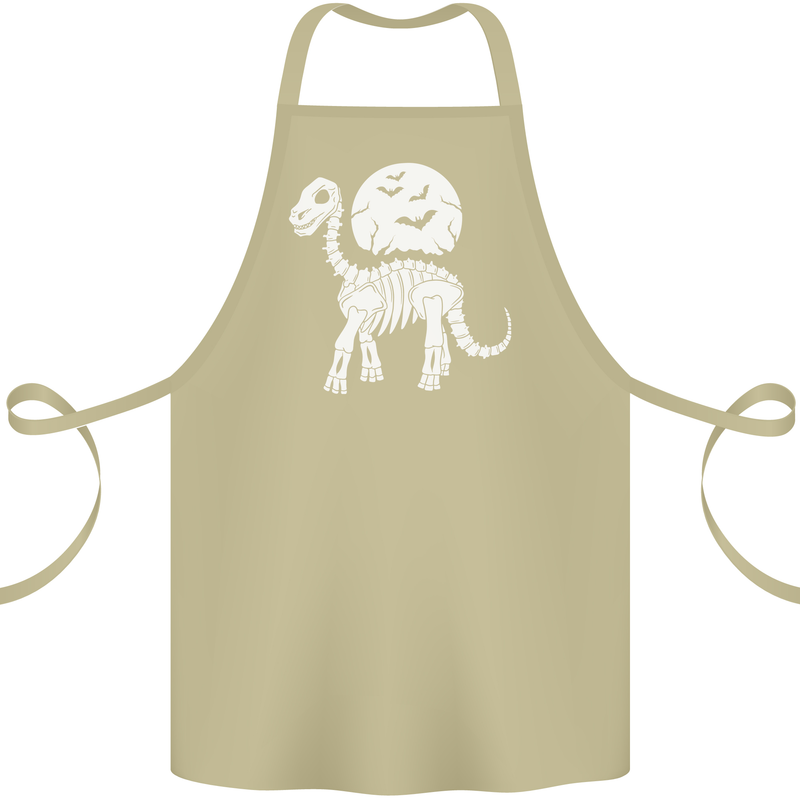 A Dinosaur Skeleton With a Full Moon Halloween Cotton Apron 100% Organic Khaki