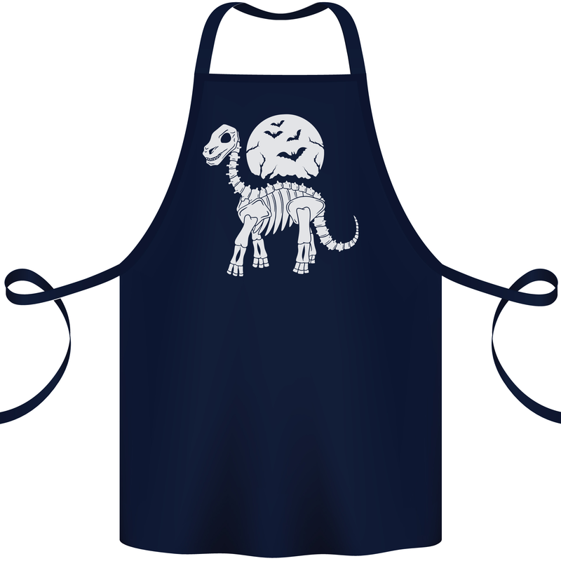 A Dinosaur Skeleton With a Full Moon Halloween Cotton Apron 100% Organic Navy Blue