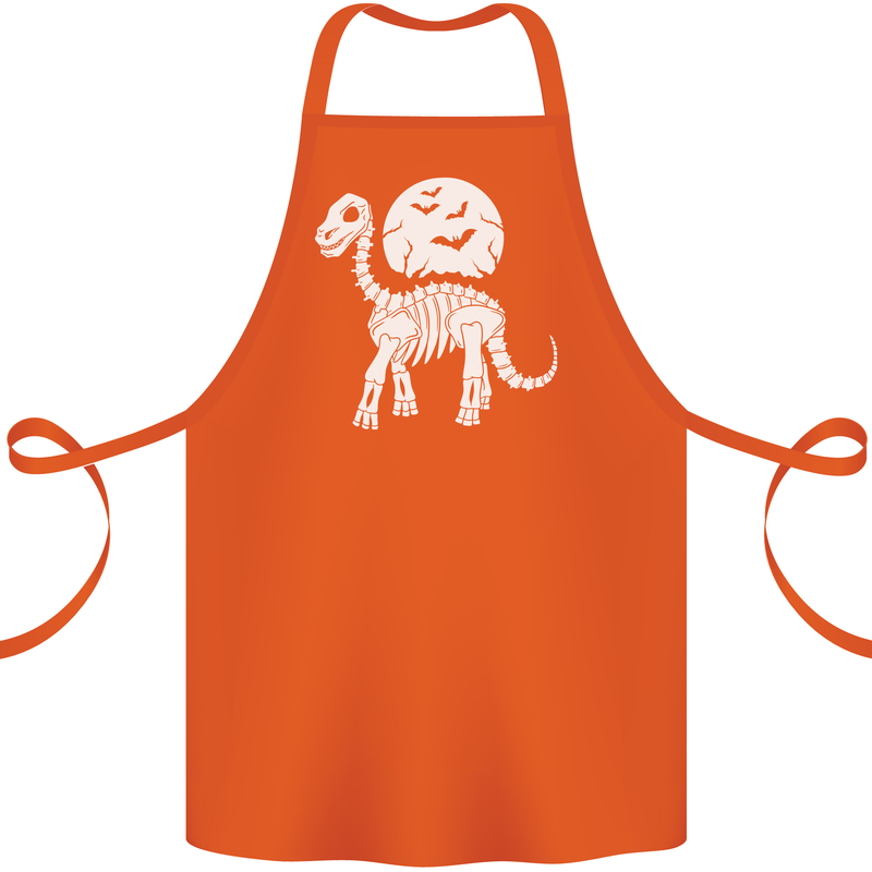 A Dinosaur Skeleton With a Full Moon Halloween Cotton Apron 100% Organic Orange