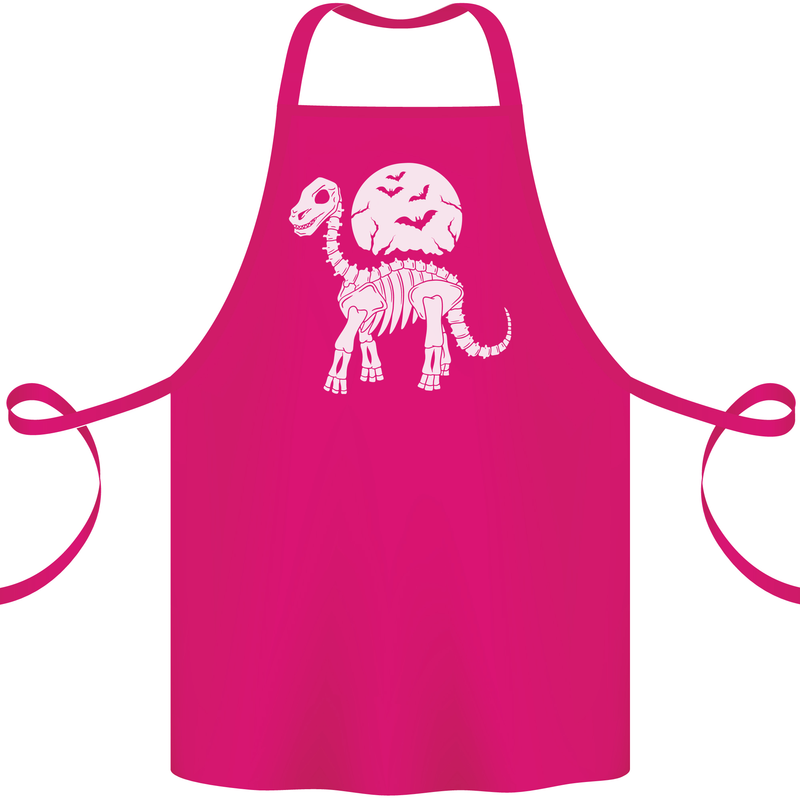 A Dinosaur Skeleton With a Full Moon Halloween Cotton Apron 100% Organic Pink