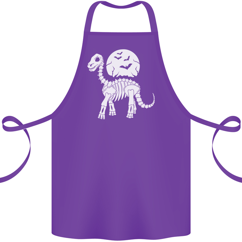 A Dinosaur Skeleton With a Full Moon Halloween Cotton Apron 100% Organic Purple