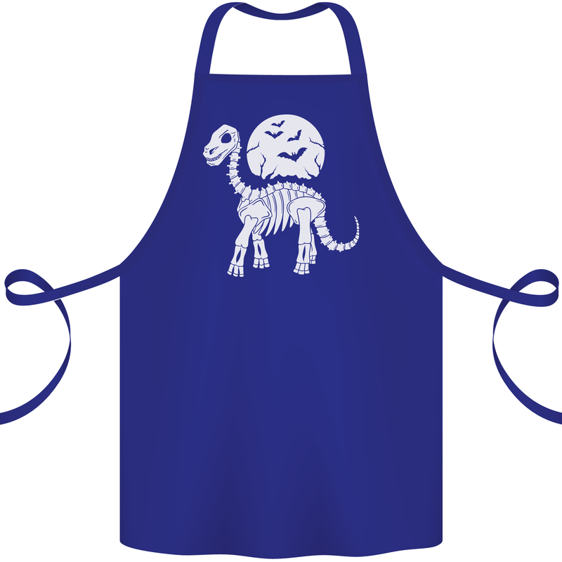 A Dinosaur Skeleton With a Full Moon Halloween Cotton Apron 100% Organic Royal Blue