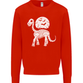 A Dinosaur Skeleton With a Full Moon Halloween Kids Sweatshirt Jumper Bright Red