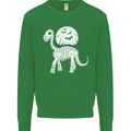A Dinosaur Skeleton With a Full Moon Halloween Kids Sweatshirt Jumper Irish Green