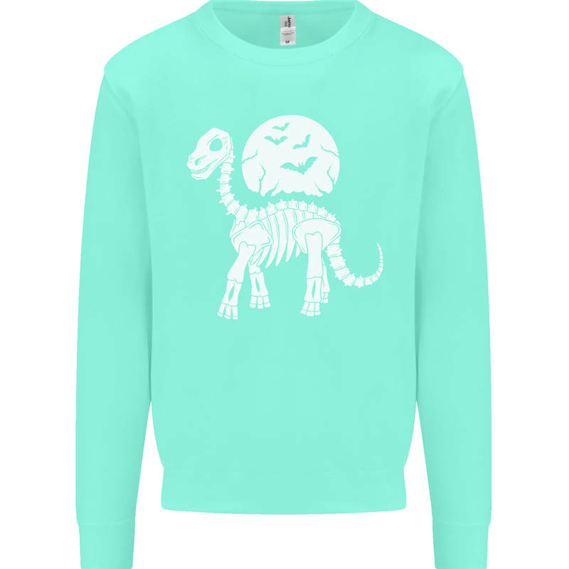 A Dinosaur Skeleton With a Full Moon Halloween Kids Sweatshirt Jumper Peppermint