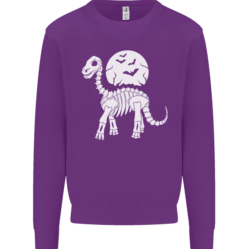 A Dinosaur Skeleton With a Full Moon Halloween Kids Sweatshirt Jumper Purple