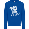 A Dinosaur Skeleton With a Full Moon Halloween Kids Sweatshirt Jumper Royal Blue