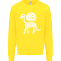 A Dinosaur Skeleton With a Full Moon Halloween Kids Sweatshirt Jumper Yellow