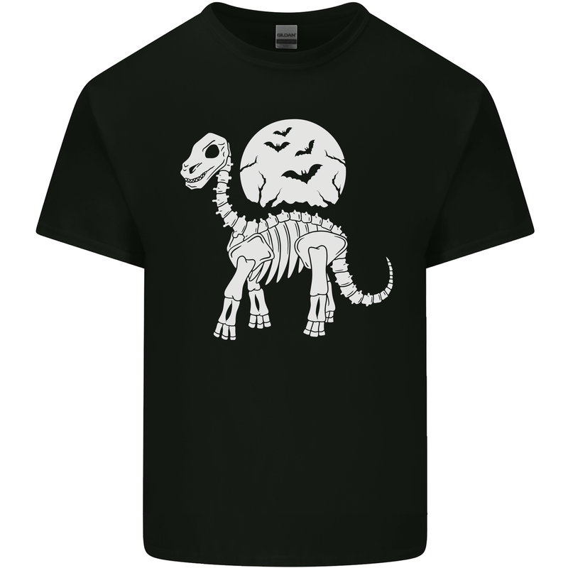 A Dinosaur Skeleton With a Full Moon Halloween Kids T-Shirt Childrens Black