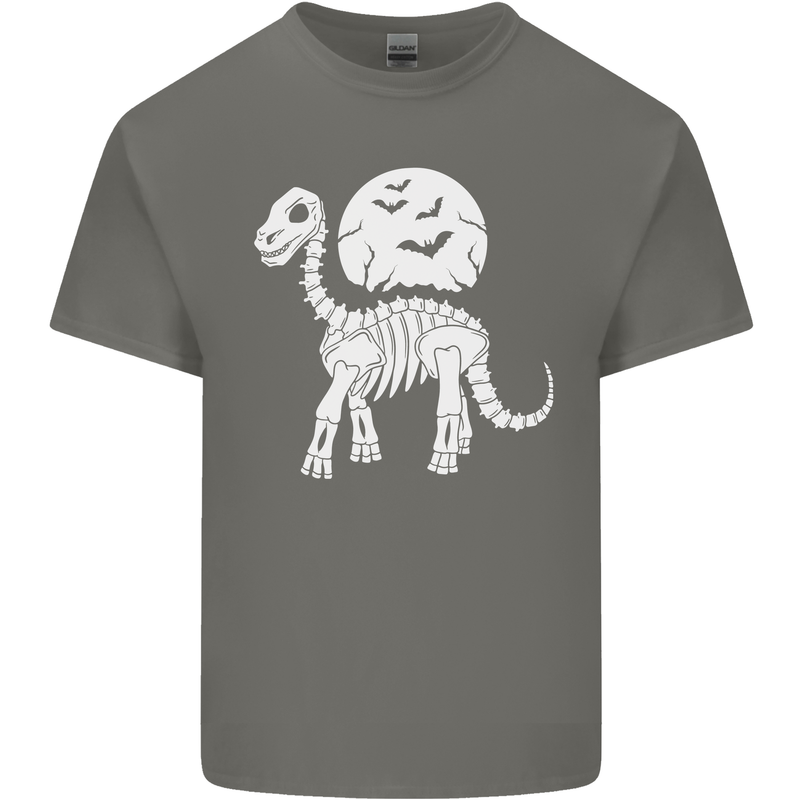 A Dinosaur Skeleton With a Full Moon Halloween Kids T-Shirt Childrens Charcoal