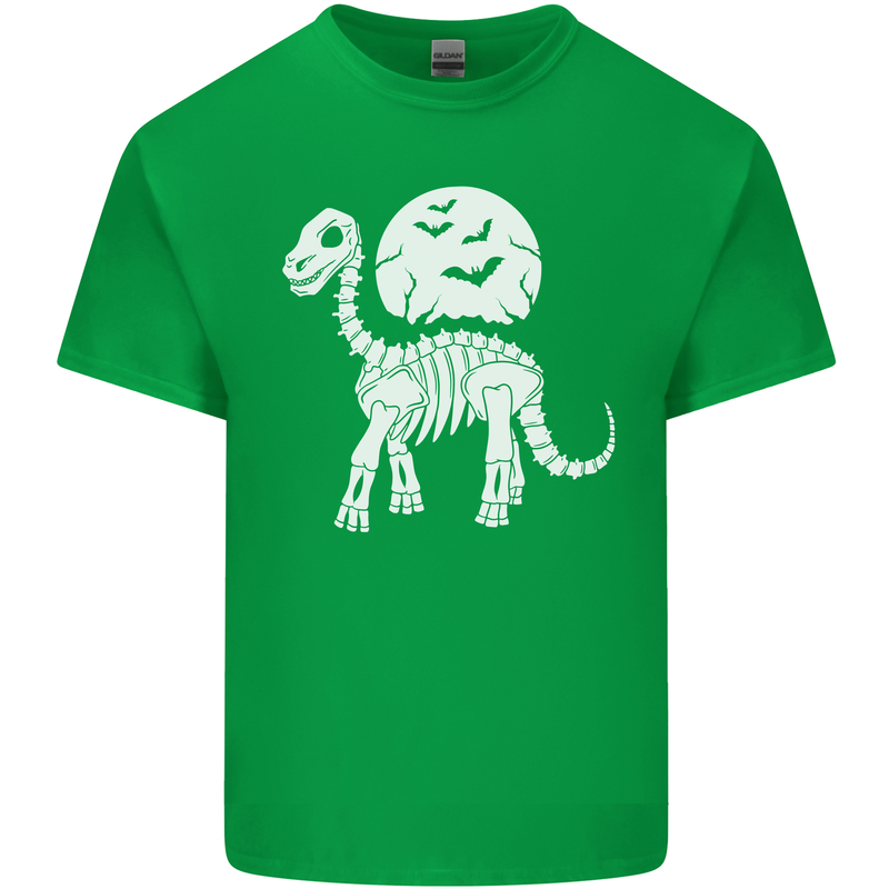 A Dinosaur Skeleton With a Full Moon Halloween Kids T-Shirt Childrens Irish Green