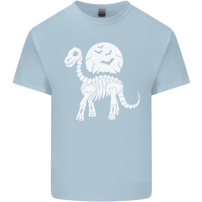 A Dinosaur Skeleton With a Full Moon Halloween Kids T-Shirt Childrens Light Blue