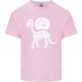 A Dinosaur Skeleton With a Full Moon Halloween Kids T-Shirt Childrens Light Pink