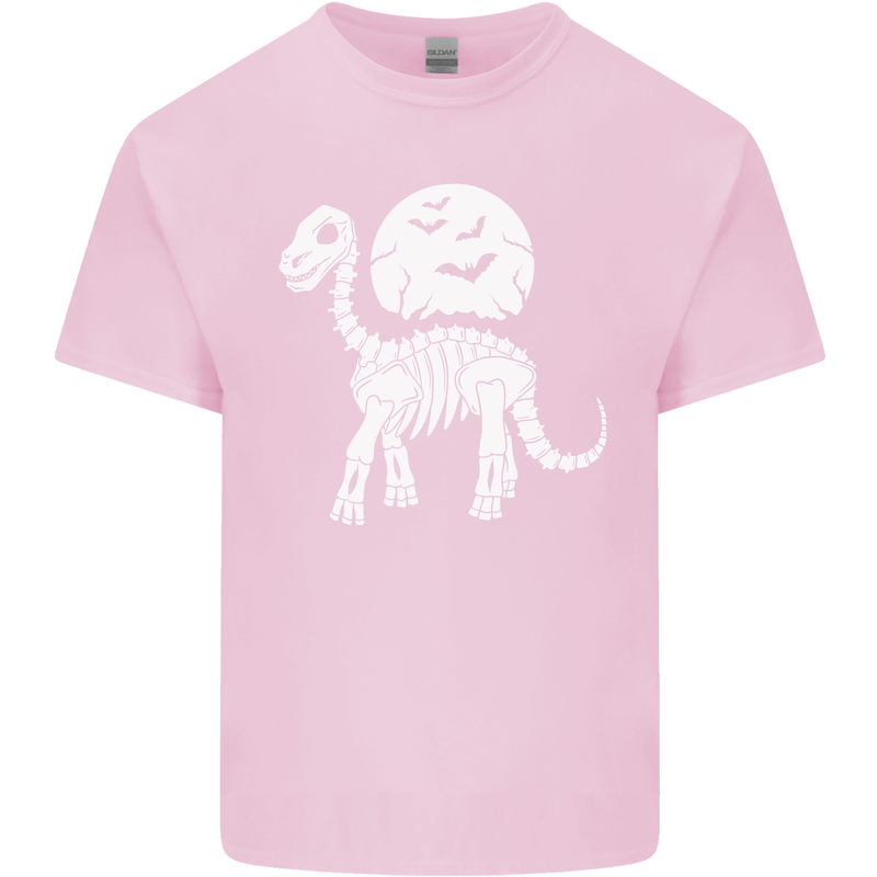 A Dinosaur Skeleton With a Full Moon Halloween Kids T-Shirt Childrens Light Pink