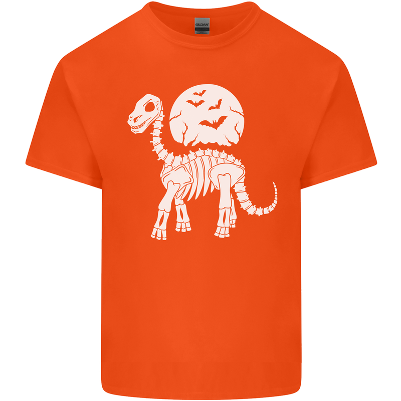 A Dinosaur Skeleton With a Full Moon Halloween Kids T-Shirt Childrens Orange