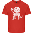 A Dinosaur Skeleton With a Full Moon Halloween Kids T-Shirt Childrens Red