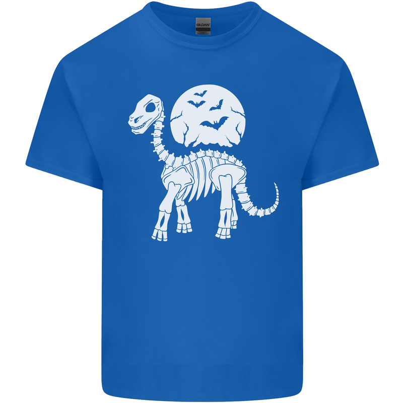 A Dinosaur Skeleton With a Full Moon Halloween Kids T-Shirt Childrens Royal Blue